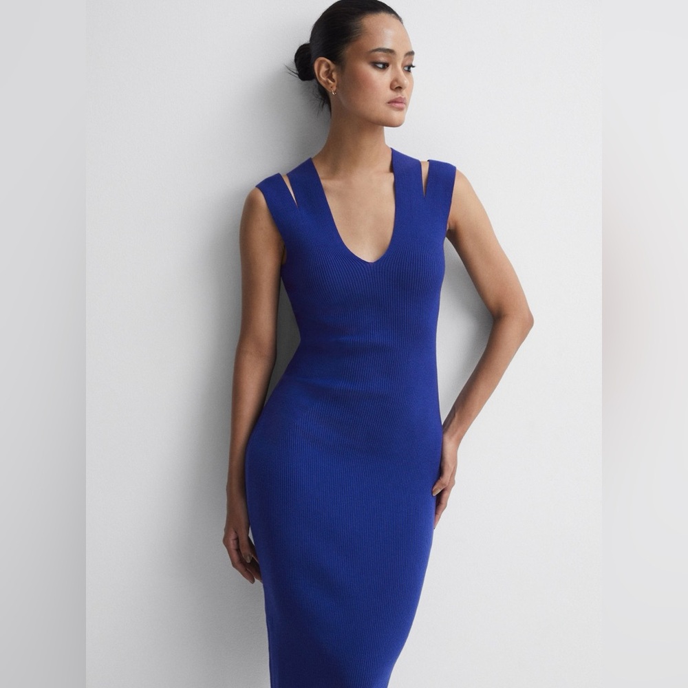 REISS Kara Ribbed Knit Midi Dress Size XS